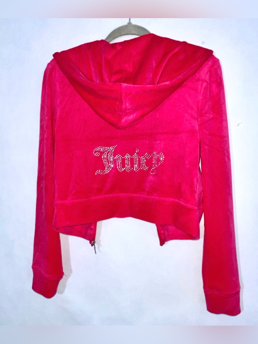 NWT JUICY COUTURE Size Small Hot Pink Velour OG Bling Hoodie Sweater Jacket
